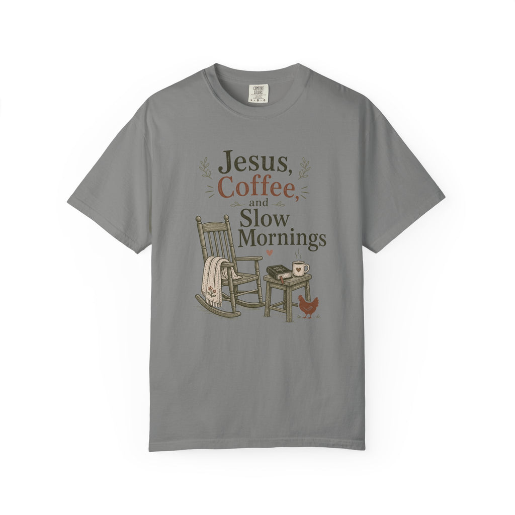 Jesus Coffee and Slow Mornings T-shirt
