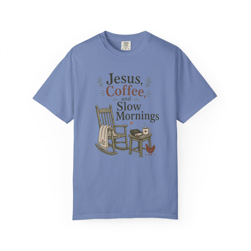 Jesus Coffee and Slow Mornings T-shirt