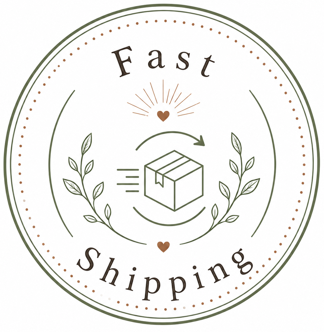 Circular logo with 'Fast Shipping' text and packaging icon on a white background
